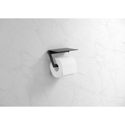 System 900 Toilet Roll Holder With Shelf - Black