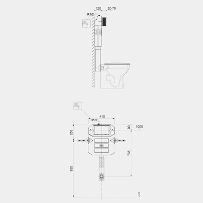 RAK Concealed Cistern for Back to Wall Pans - 12cm wall thickness