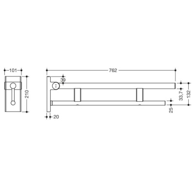 HEWI Duo Ultra 750mm Hinged Support Rail - Matt Black