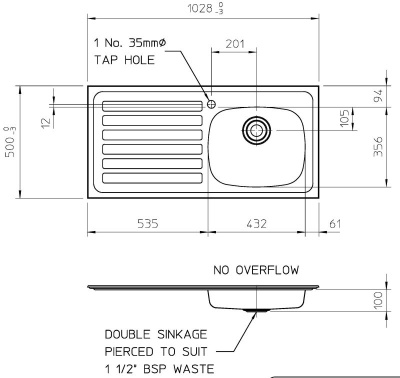 Hart XL Accessible Kitchen Sink -100mm Depth Kitchen Sink (LH)