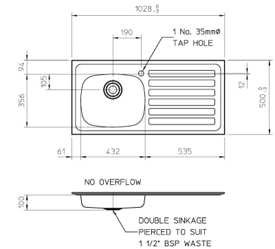 Hart XL Accessible Kitchen Sink -100mm Depth Kitchen Sink (RH)