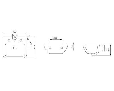 Portsmouth 50cm 'Doc M' Washbasin - Left hand Tap Hole