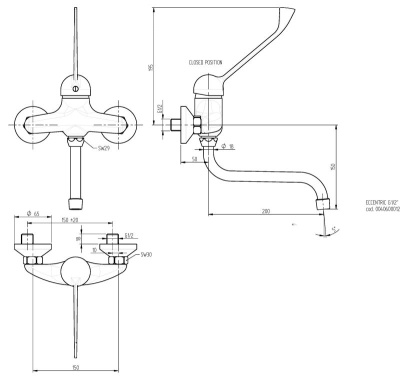 Monolith Wall Mounted Medical Lever Tap -Swinging 'S' Spout