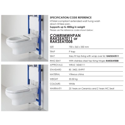 RAK Extended Projection 700 Wall Hung WC Pan