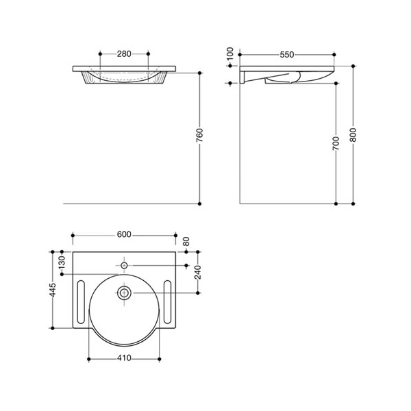 HEWI composite 450mm washbasin white - NotJustTaps.co.uk