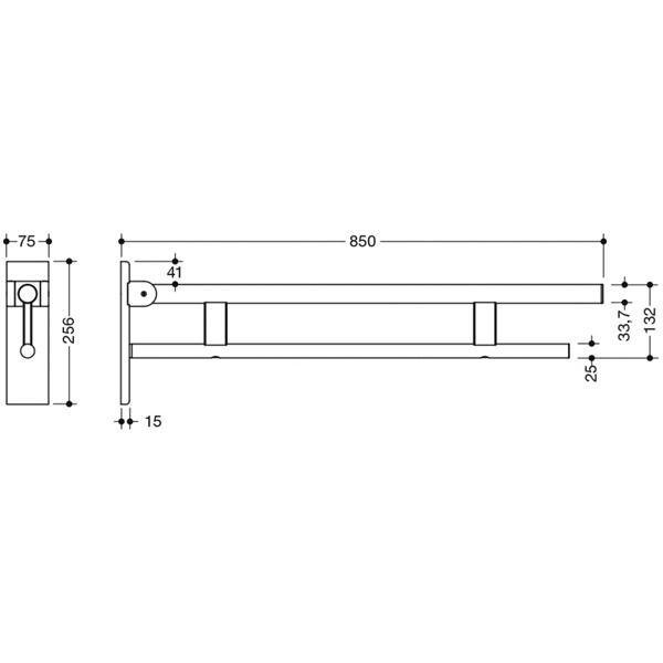 HEWI Duo 850mm Hinged Support Rail - Matt Black - NotJustTaps.co.uk