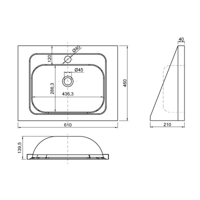 Euro Stainless Rectangular Wall-Mounted Sink