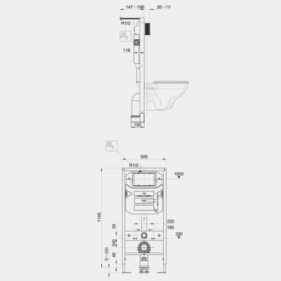 RAK Ecofix Concealed Cistern & Frame for Wall Hung Pan - 12cm wall thickness